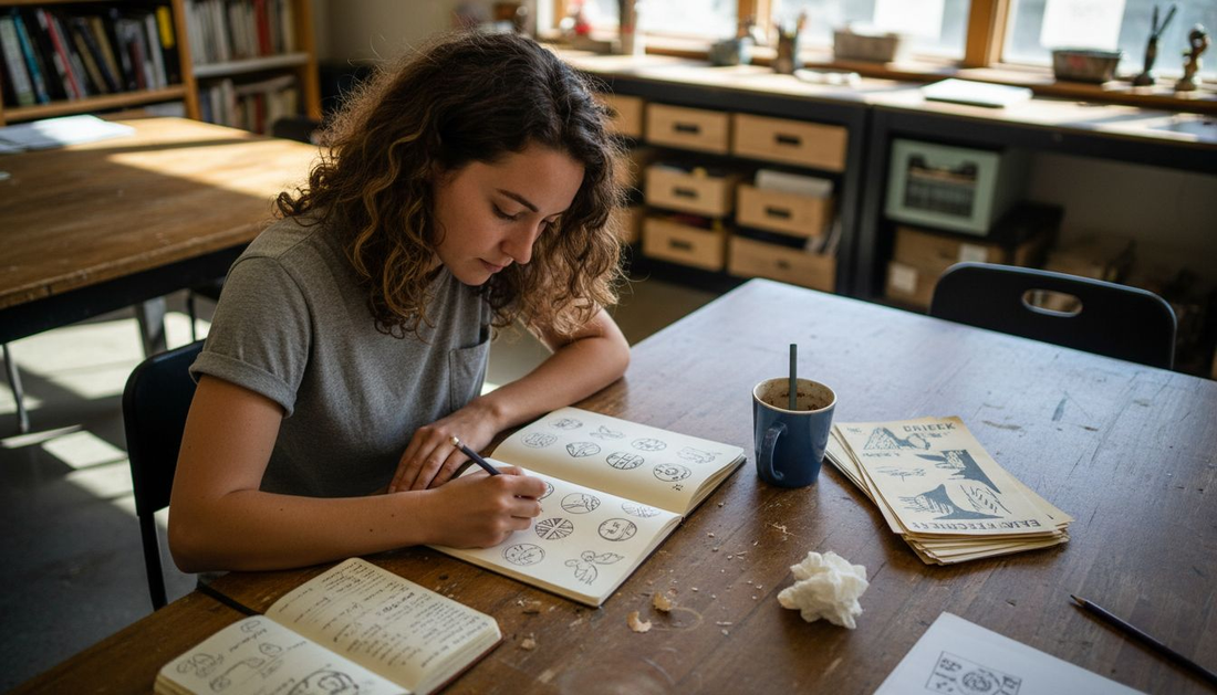 Designer sketching local pride shirt ideas