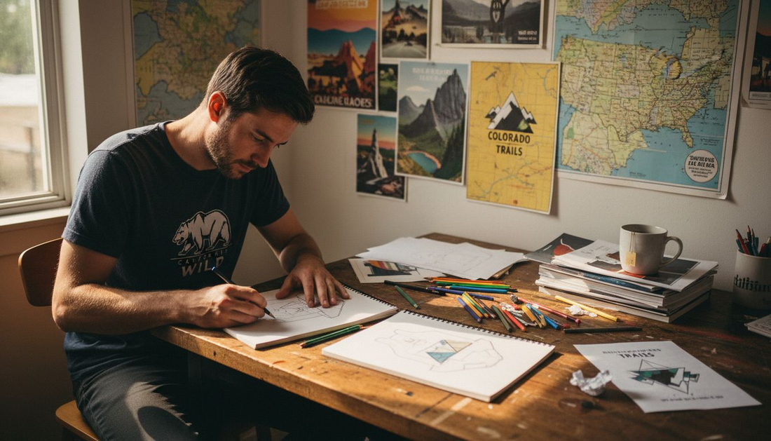 Designer sketching regional T-shirt concepts