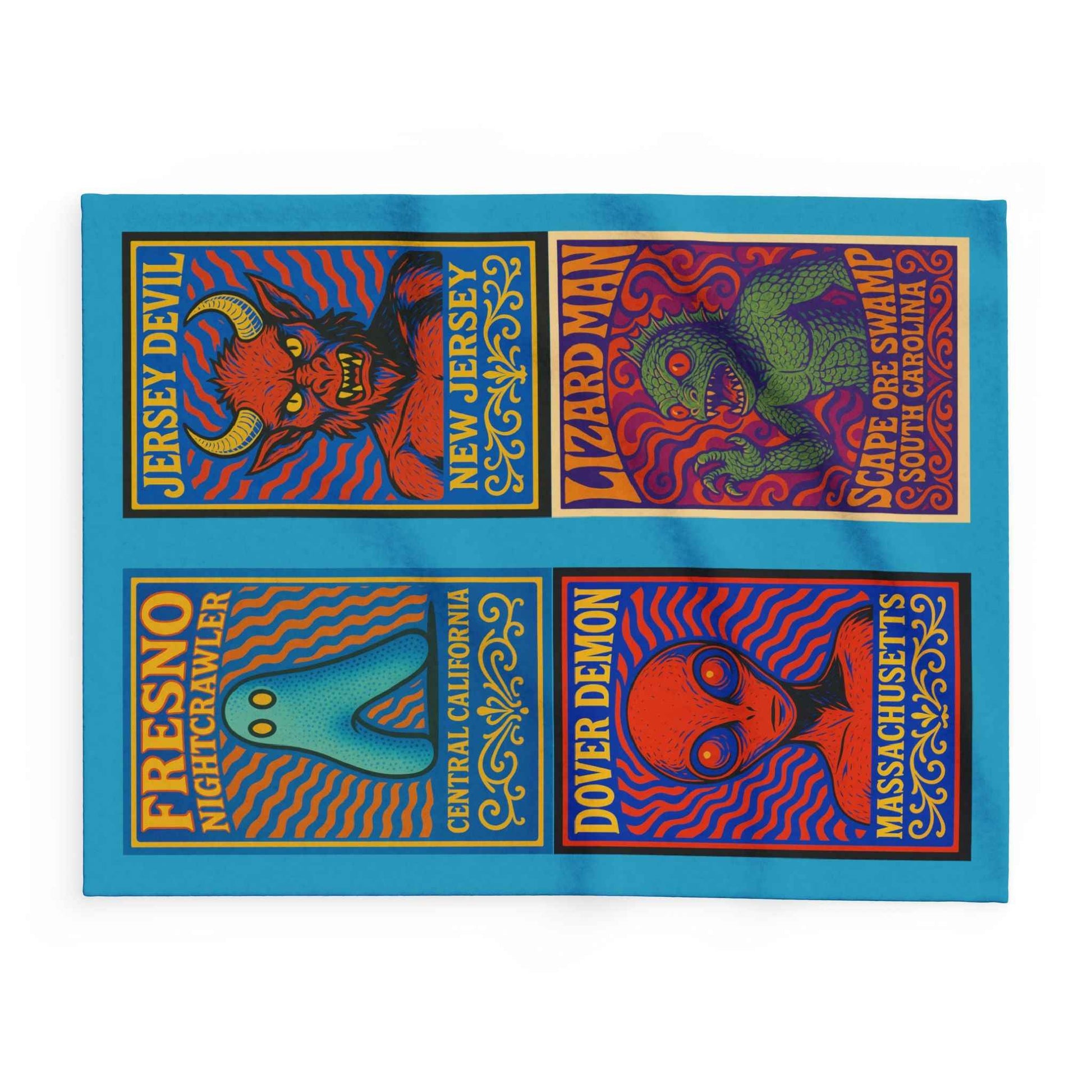 Mystical Creature Fleece Blanket - Vibrant Alien & Cryptid Designs