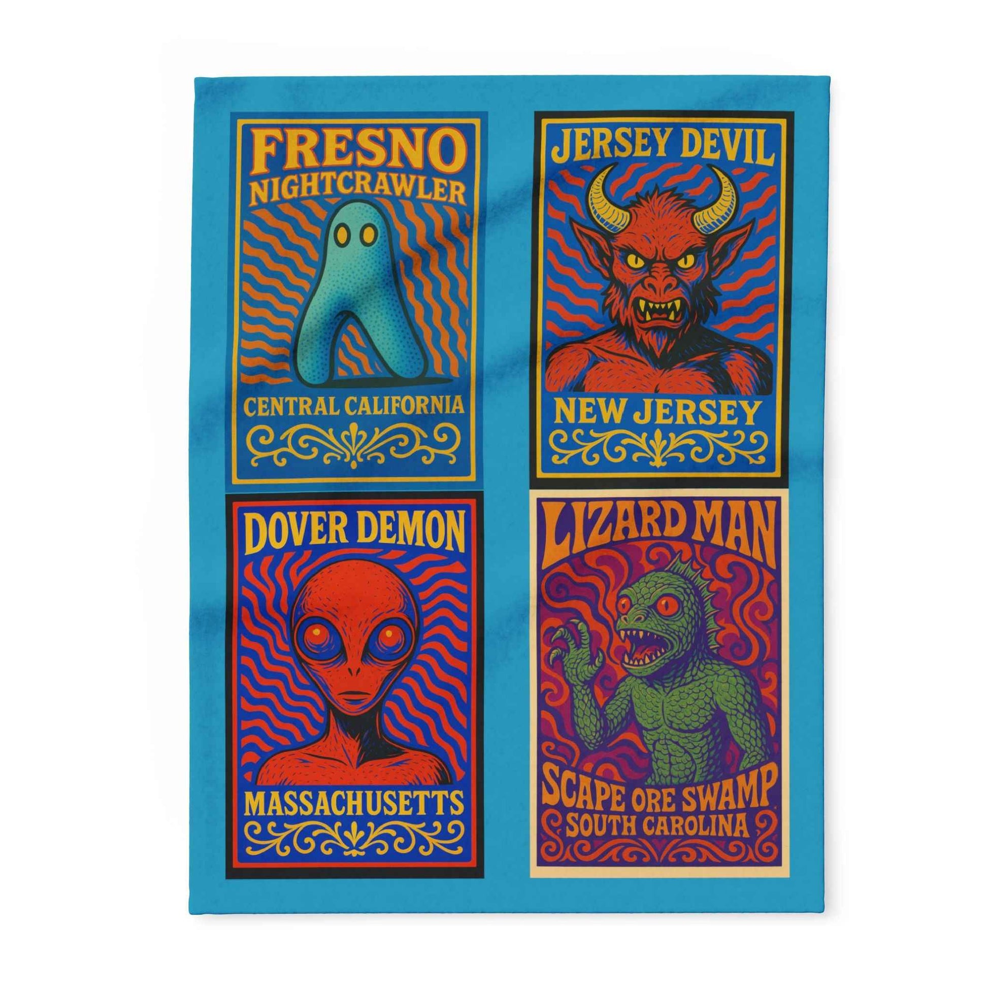 Mystical Creature Fleece Blanket - Vibrant Alien & Cryptid Designs