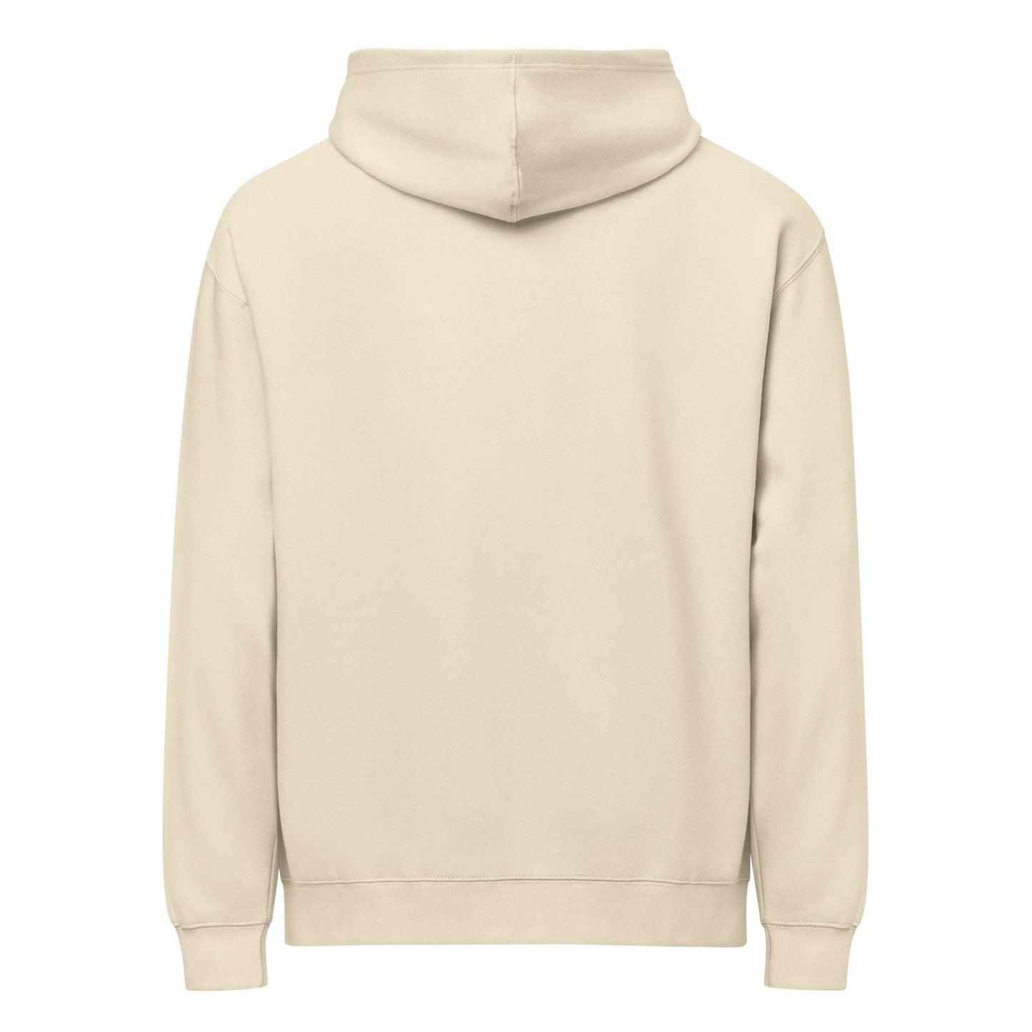 JuustAShirt Men’s box hoodie in beige with oversized fit and dropped shoulders, made of soft cotton-polyester fleece