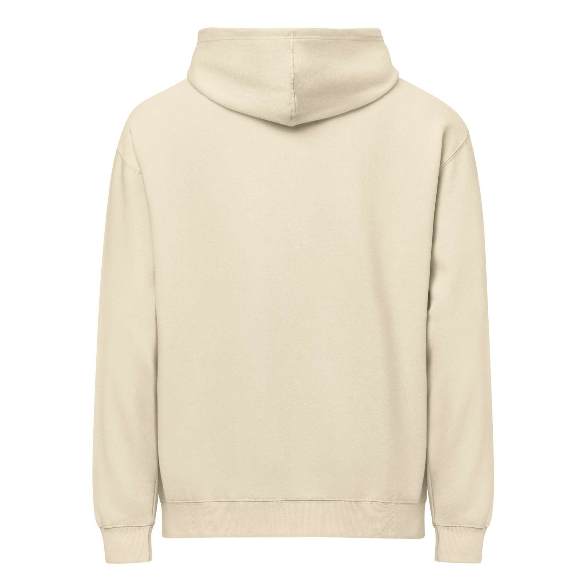 JuustAShirt Men’s box hoodie in beige with oversized fit and dropped shoulders, made of soft cotton-polyester fleece