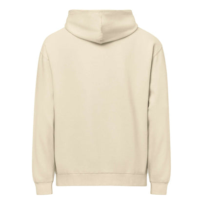 JuustAShirt Men’s box hoodie in beige with oversized fit and dropped shoulders, made of soft cotton-polyester fleece