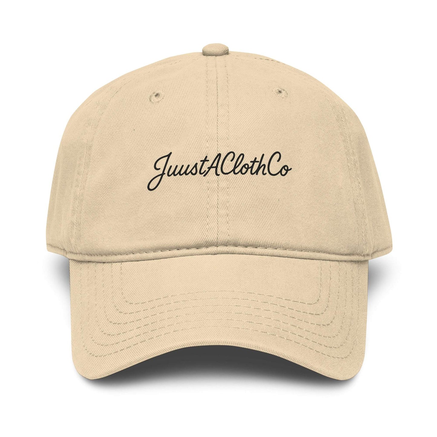JuustAClothingCo garment washed beige cotton baseball cap with adjustable strap and soft crown