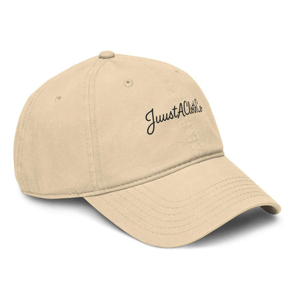 JuustAClothingCo Garment washed beige cotton baseball cap with adjustable strap and embroidered logo