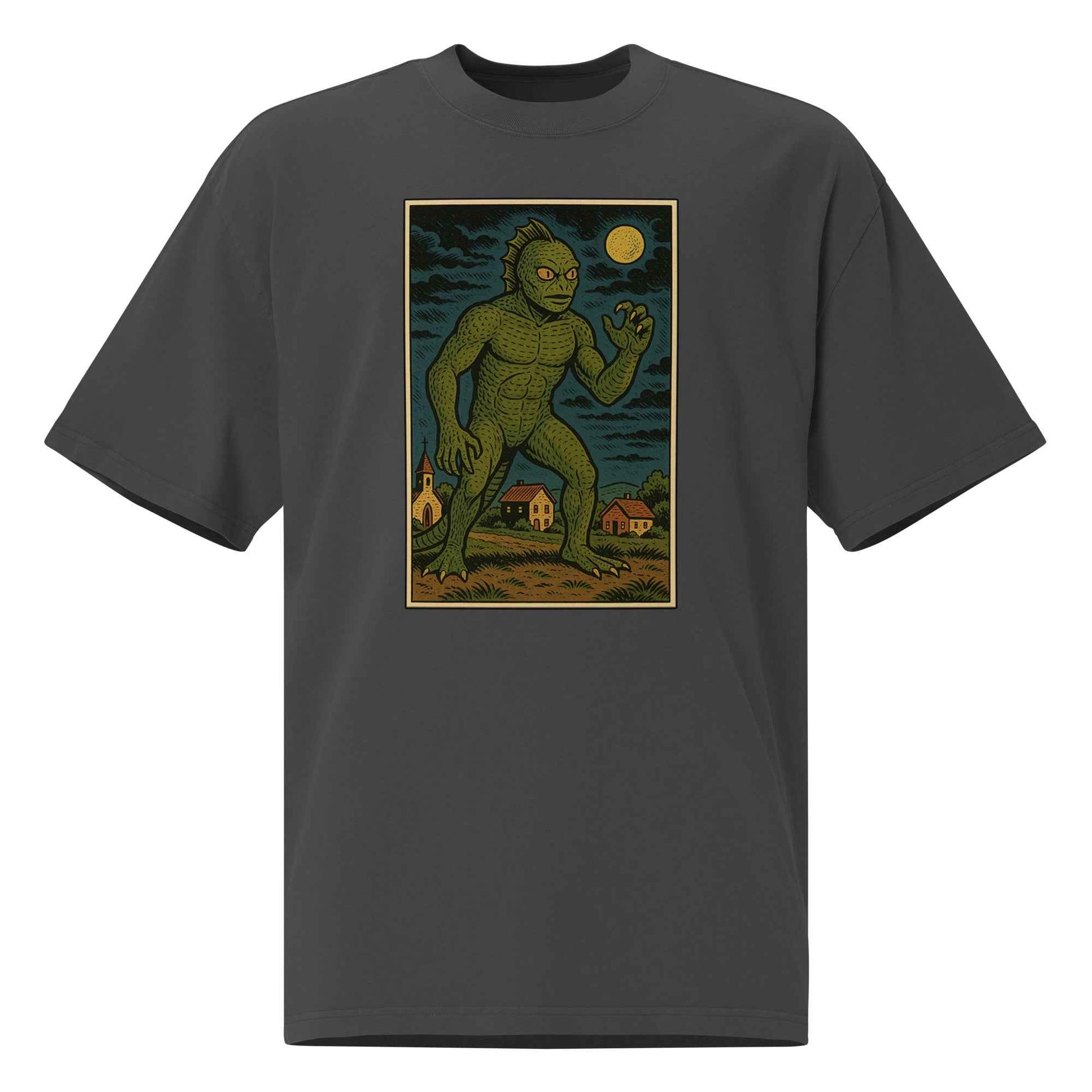 Lizard Man: Swamp Legend. Streetwear Staple. Oversized faded t-shirt
