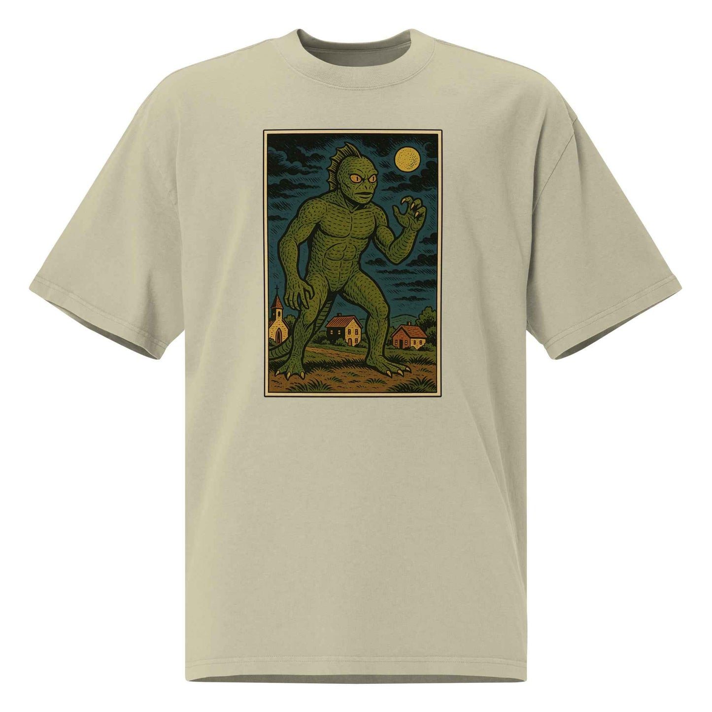 Lizard Man: Swamp Legend. Streetwear Staple. Oversized faded t-shirt