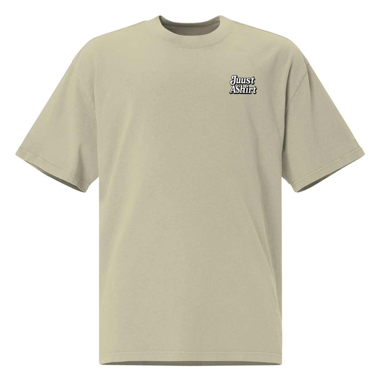 Beige unisex cotton blend t-shirt with small "Juust AShirt" text, inspired by Michigan's Dogman folklore.