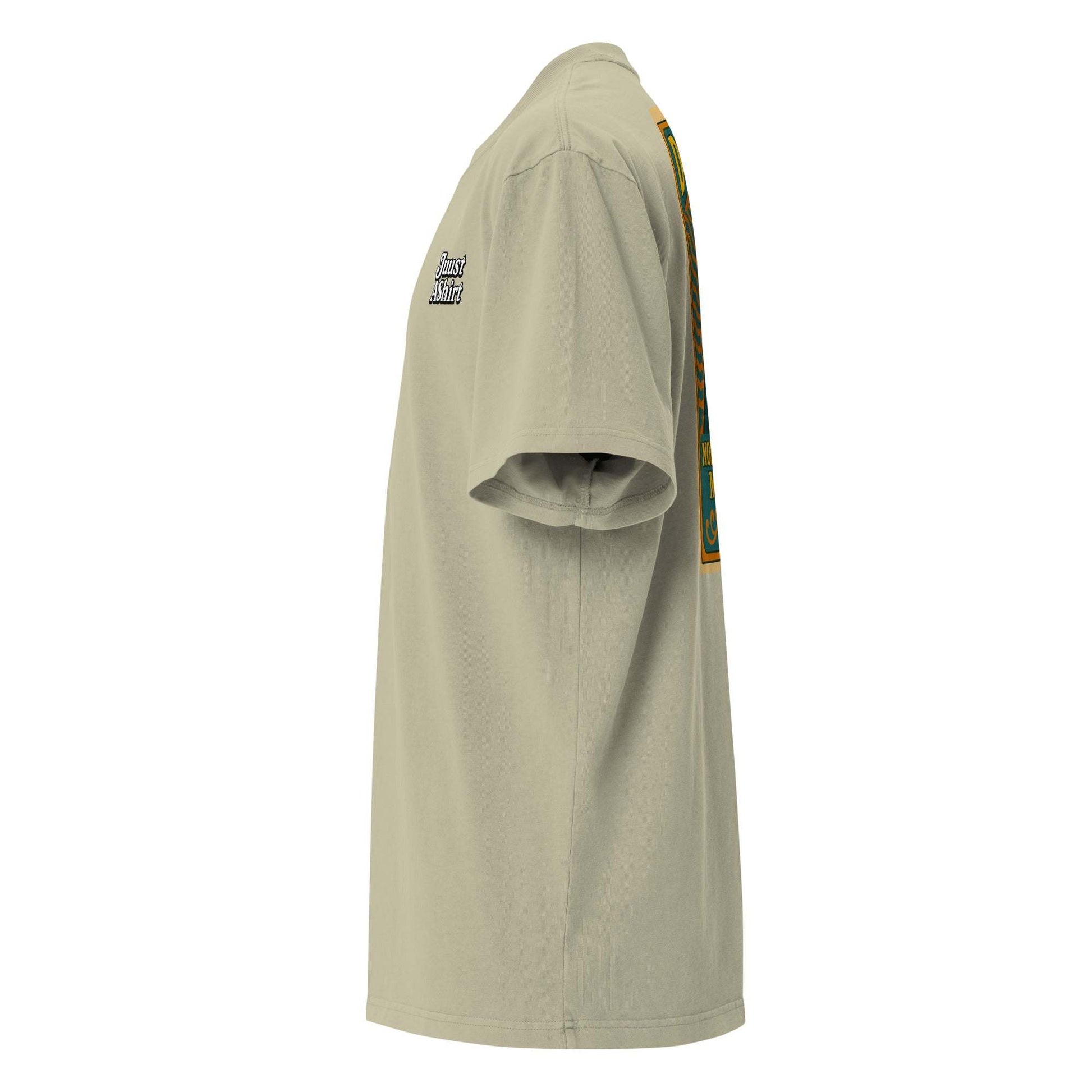 Side view of beige Michigan's Dogman classic unisex t-shirt with cryptid legend design