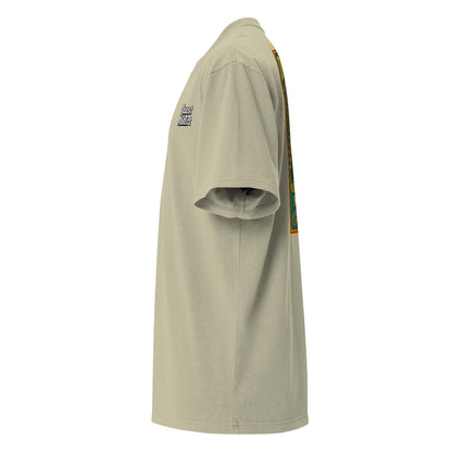 Side view of beige Michigan's Dogman classic unisex t-shirt with cryptid legend design