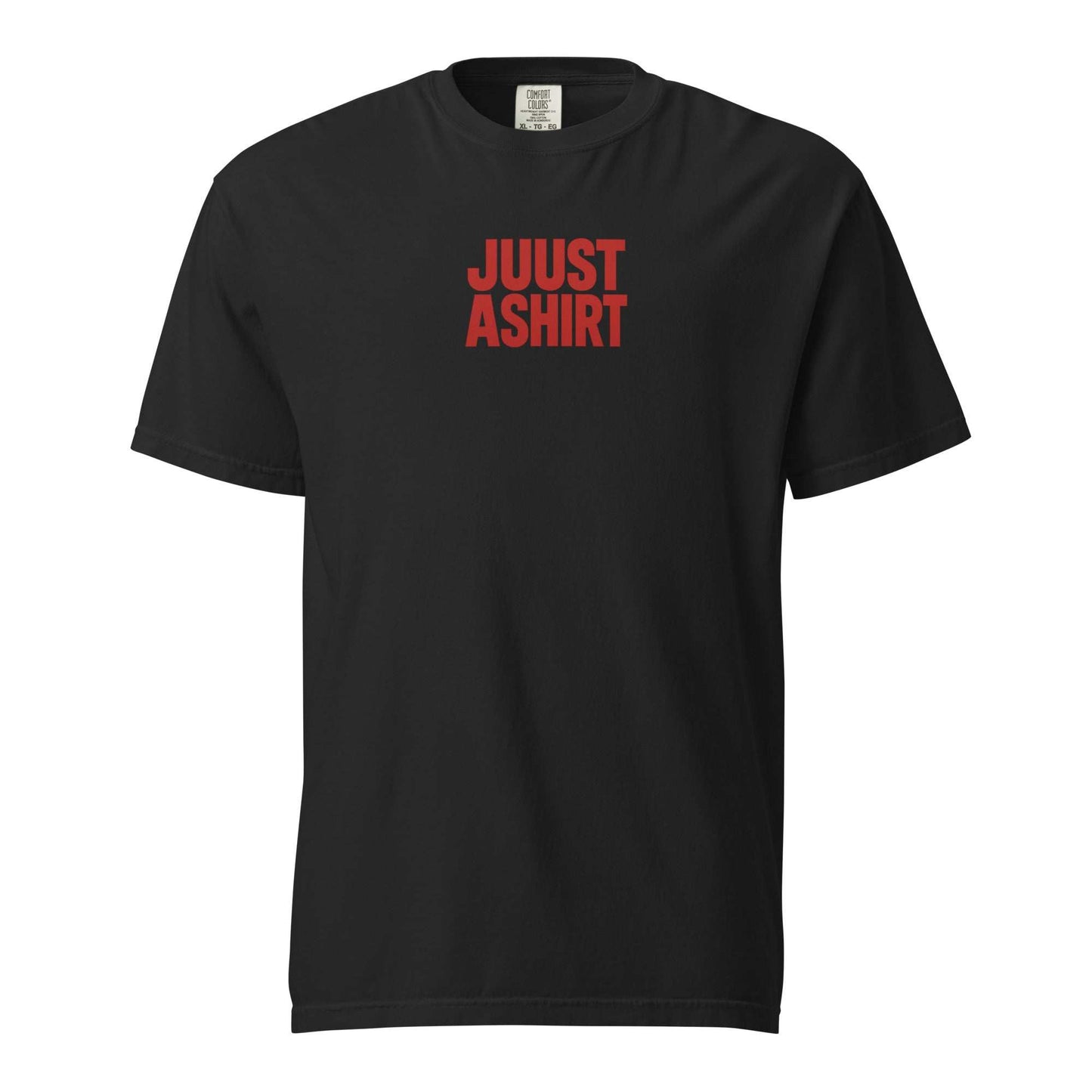 Black Fresno Hmong Tribute Tee with red Juust Ashirt logo, unisex fit, soft and durable fabric