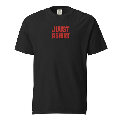 Black Fresno Hmong Tribute Tee with red Juust Ashirt logo, unisex fit, soft and durable fabric