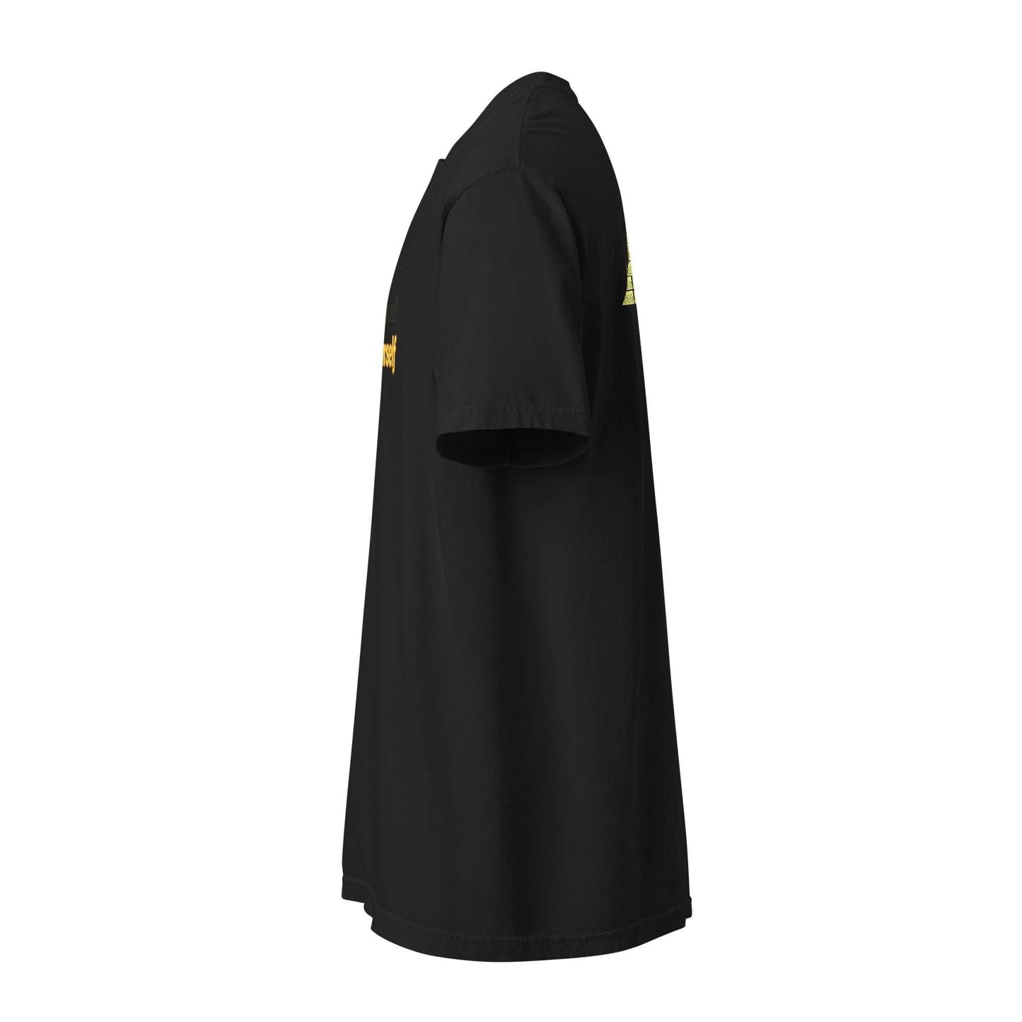 Black heavyweight cotton Be Proud Norfolk t-shirt side view with bold message celebrating Virginia HBCU pride