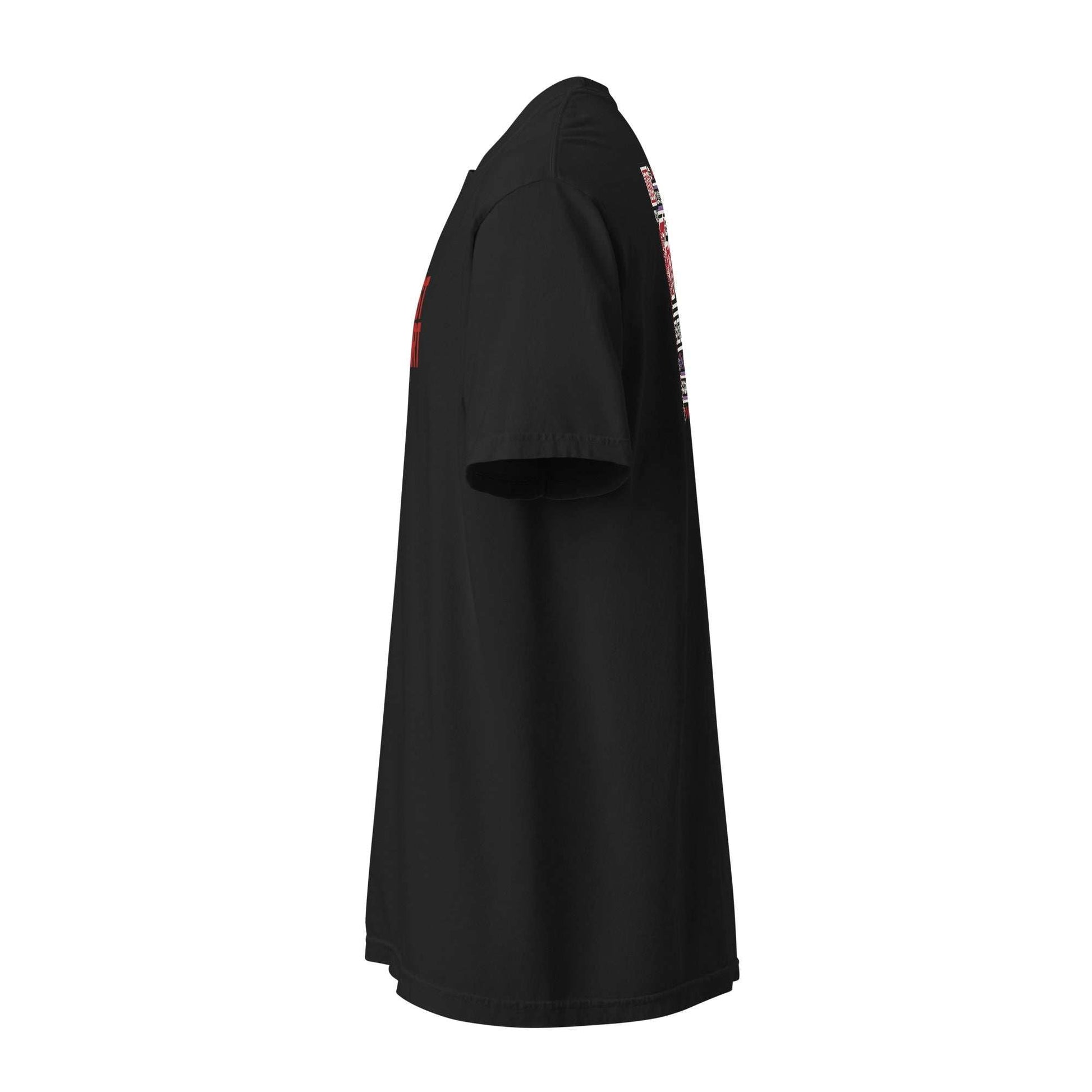 Black Fresno Hmong Tribute Tee side view with traditional textile-inspired design and unisex fit