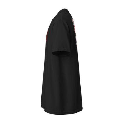 Black Fresno Hmong Tribute Tee side view with traditional textile-inspired design and unisex fit