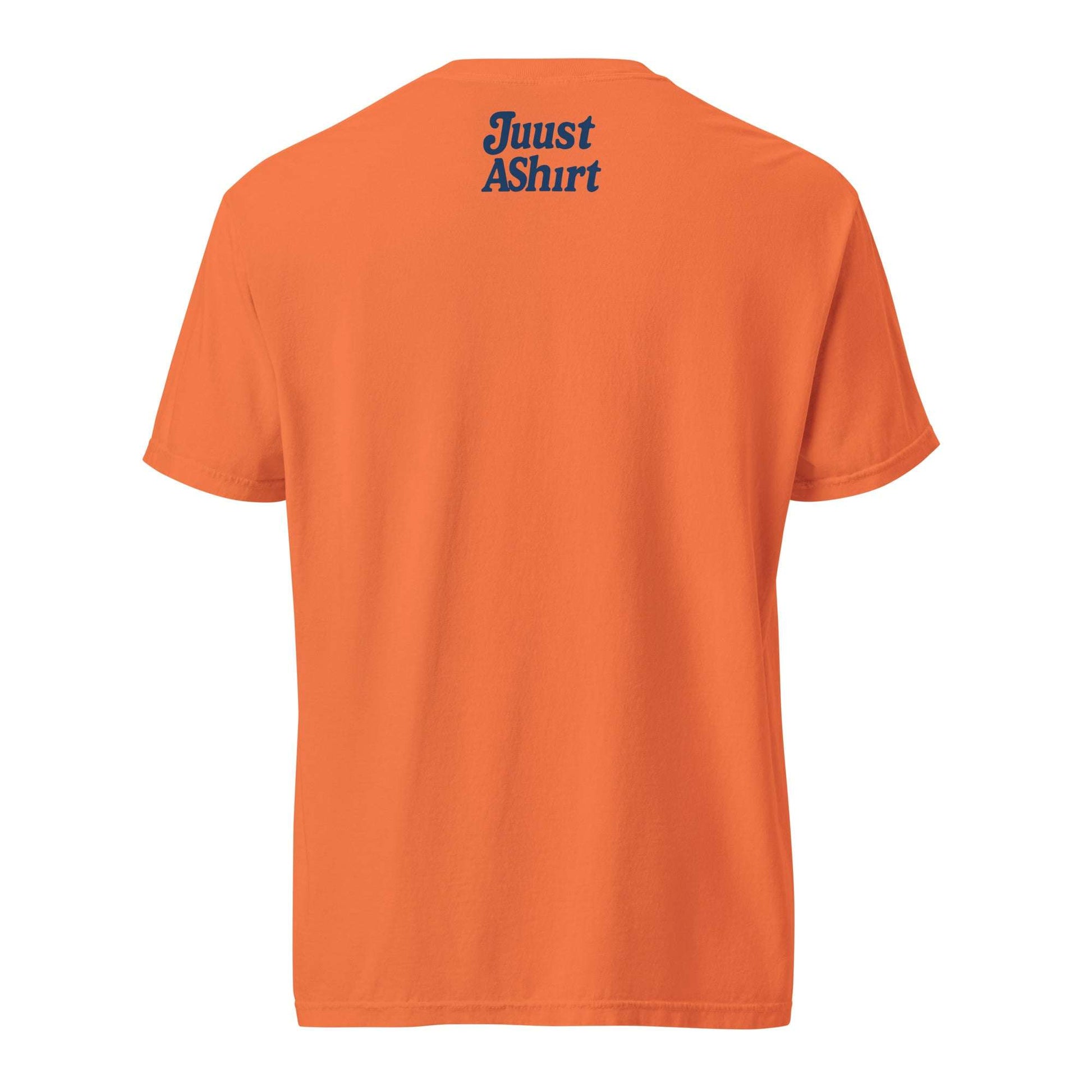 Back view of orange Big State heavyweight t-shirt made of 100% ring-spun cotton with relaxed fit and durable stitching