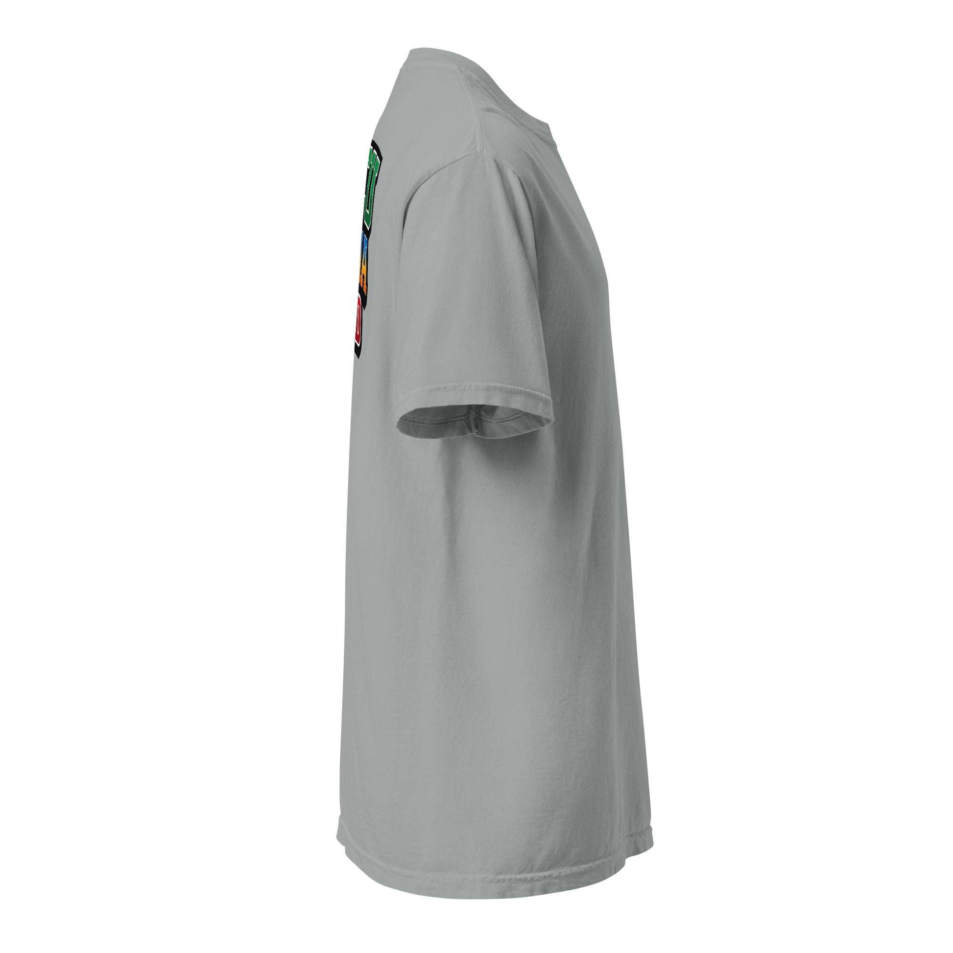 Side view of gray HBCU Virginia Proud stacked logo tee with colorful collegiate-style lettering