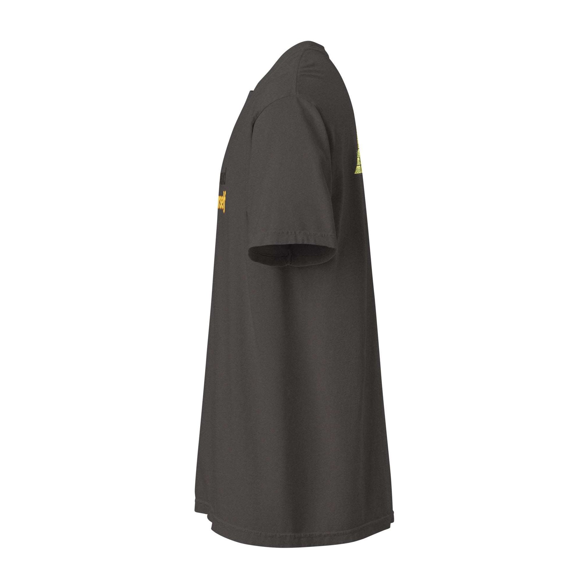 Side view of Be Proud Norfolk heavyweight cotton unisex t-shirt with Virginia HBCU inspired design