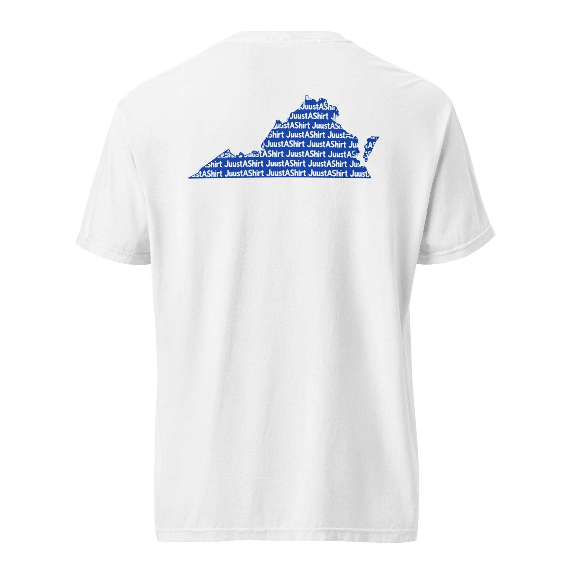 White unisex tee with blue Virginia state design and Swing Your Sword HBCU pride theme.