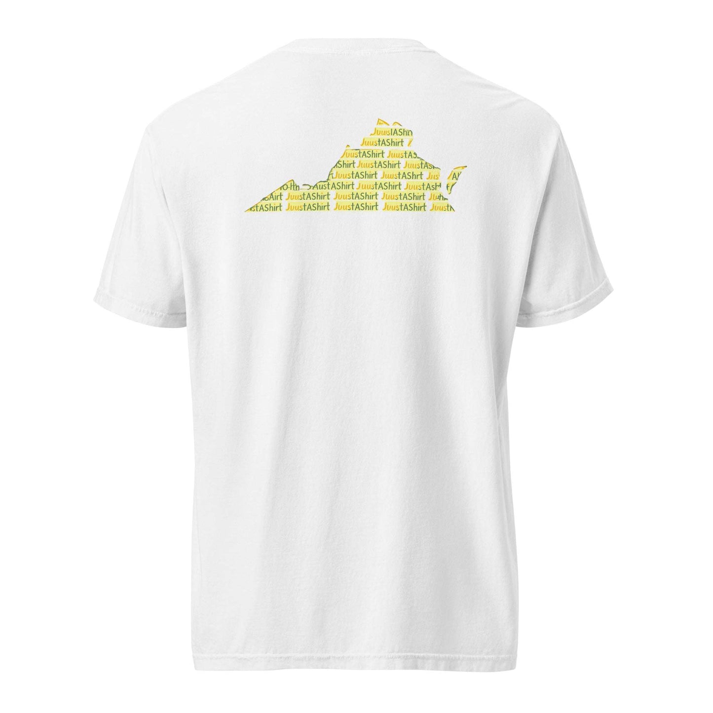 White heavyweight cotton t-shirt featuring Virginia state outline graphic promoting Be Proud Norfolk and Virginia HBCU heritage