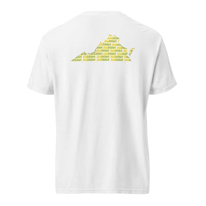 White heavyweight cotton t-shirt featuring Virginia state outline graphic promoting Be Proud Norfolk and Virginia HBCU heritage