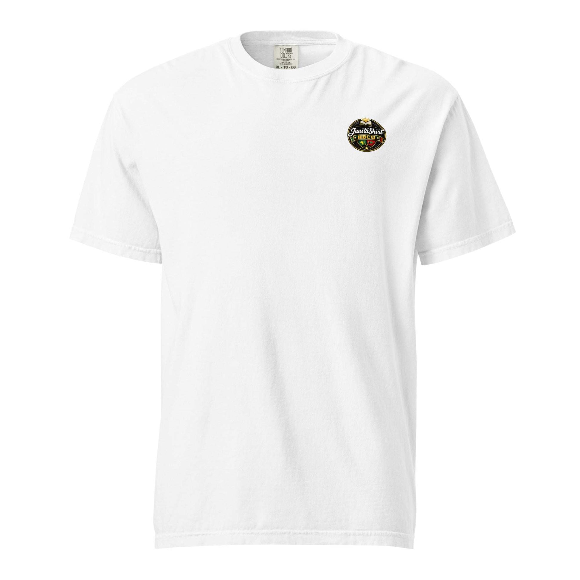 White HBCU Virginia Proud stacked logo tee with red, gold, green, blue-to-orange gradient collegiate lettering