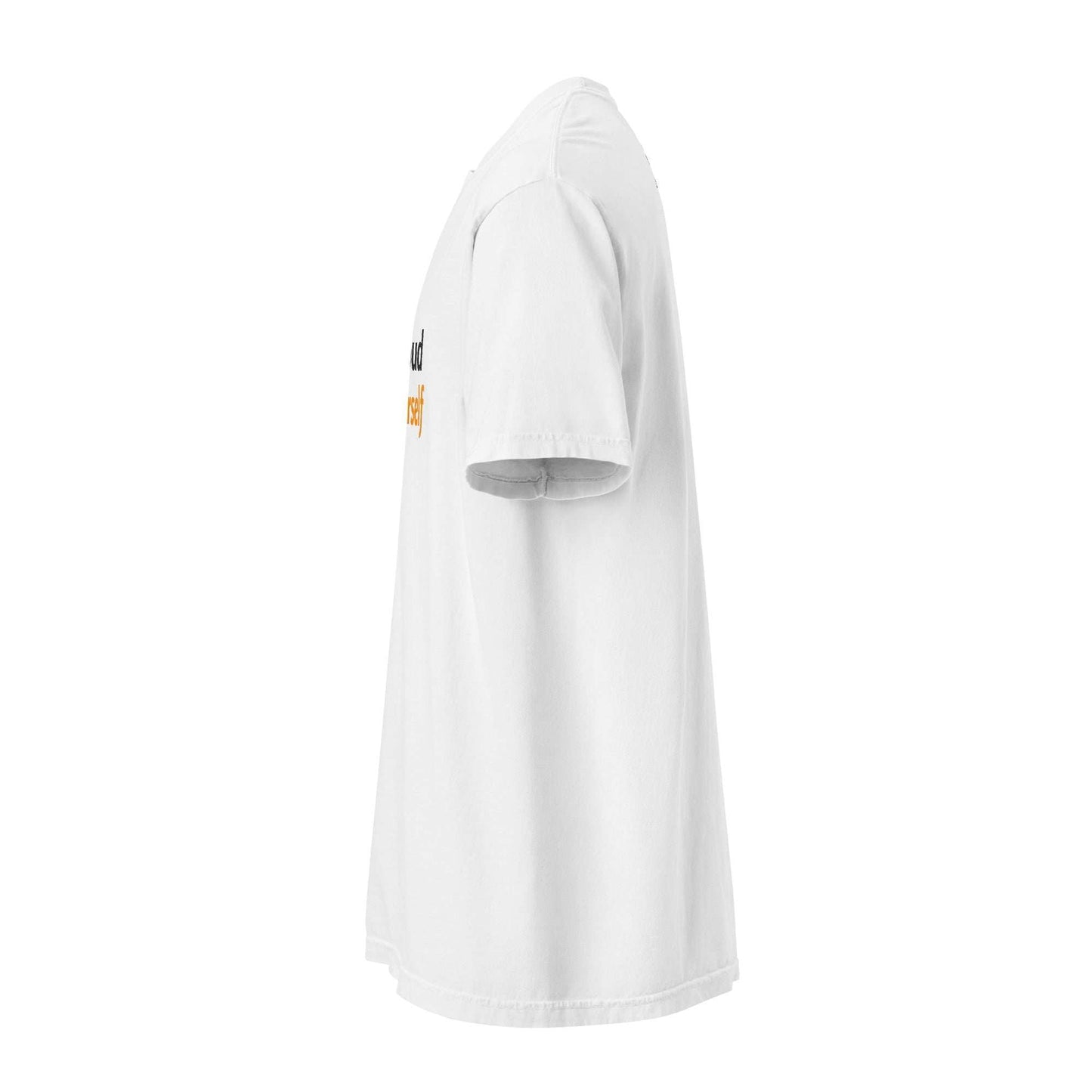 White heavyweight cotton t-shirt with "Be Proud. Be Yourself." message inspired by Virginia HBCU heritage