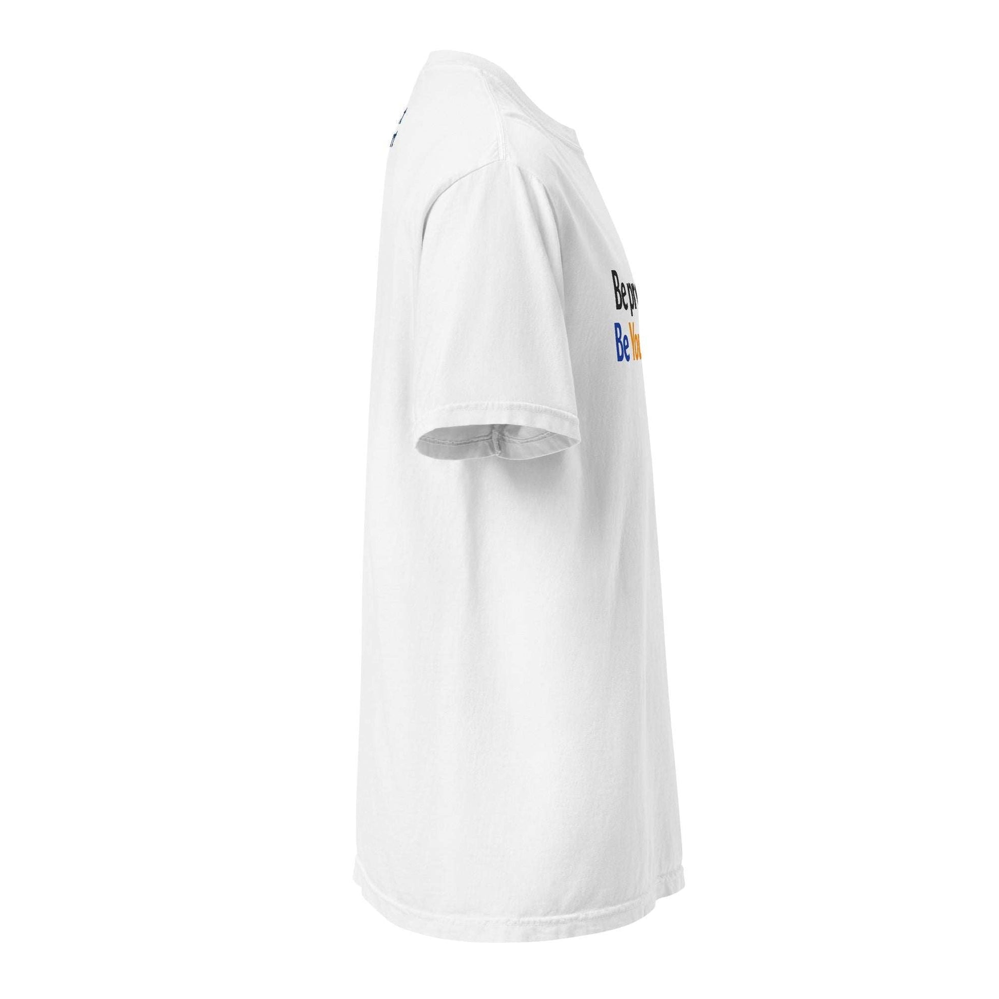 Side view of white heavyweight cotton Proud-Yourself Tee featuring Virginia HBCU inspired message