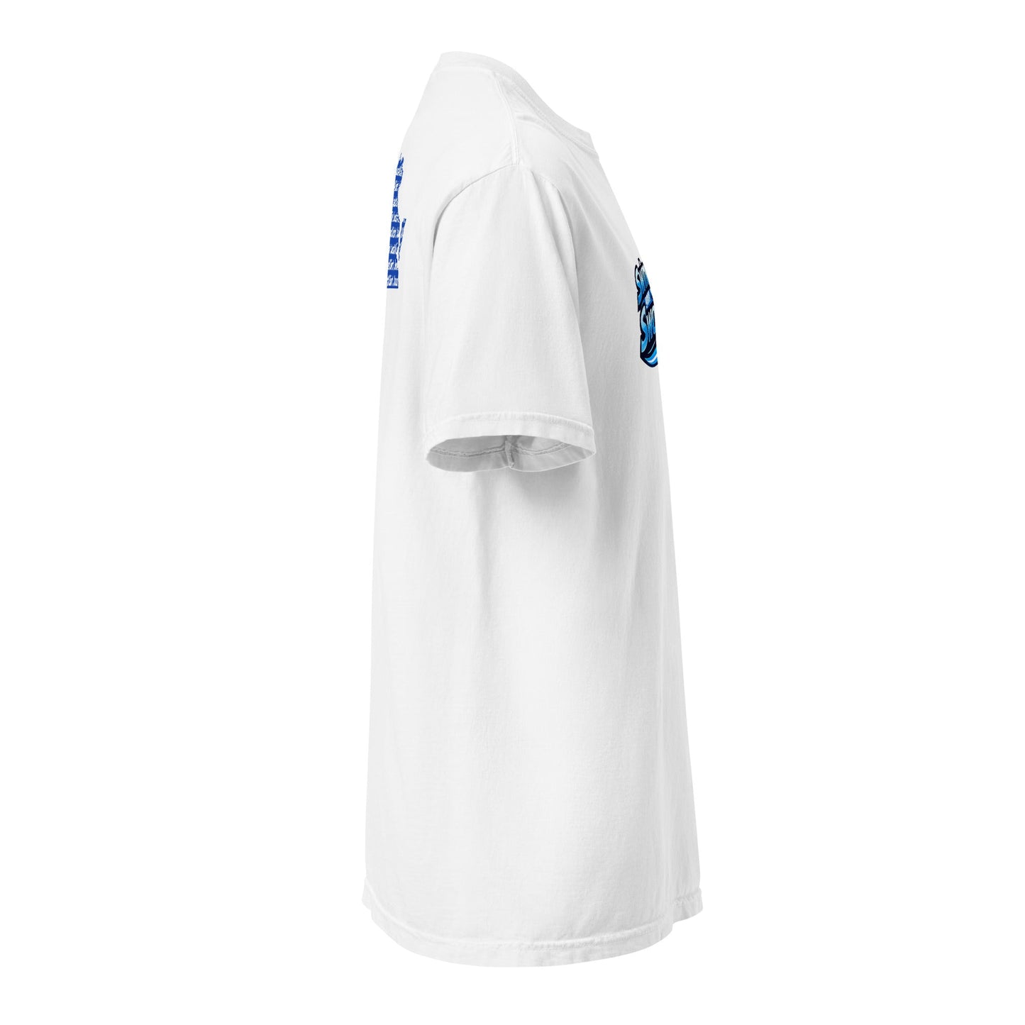 White unisex Swing Your Sword Virginia tee with bold Virginia HBCU-inspired design side view