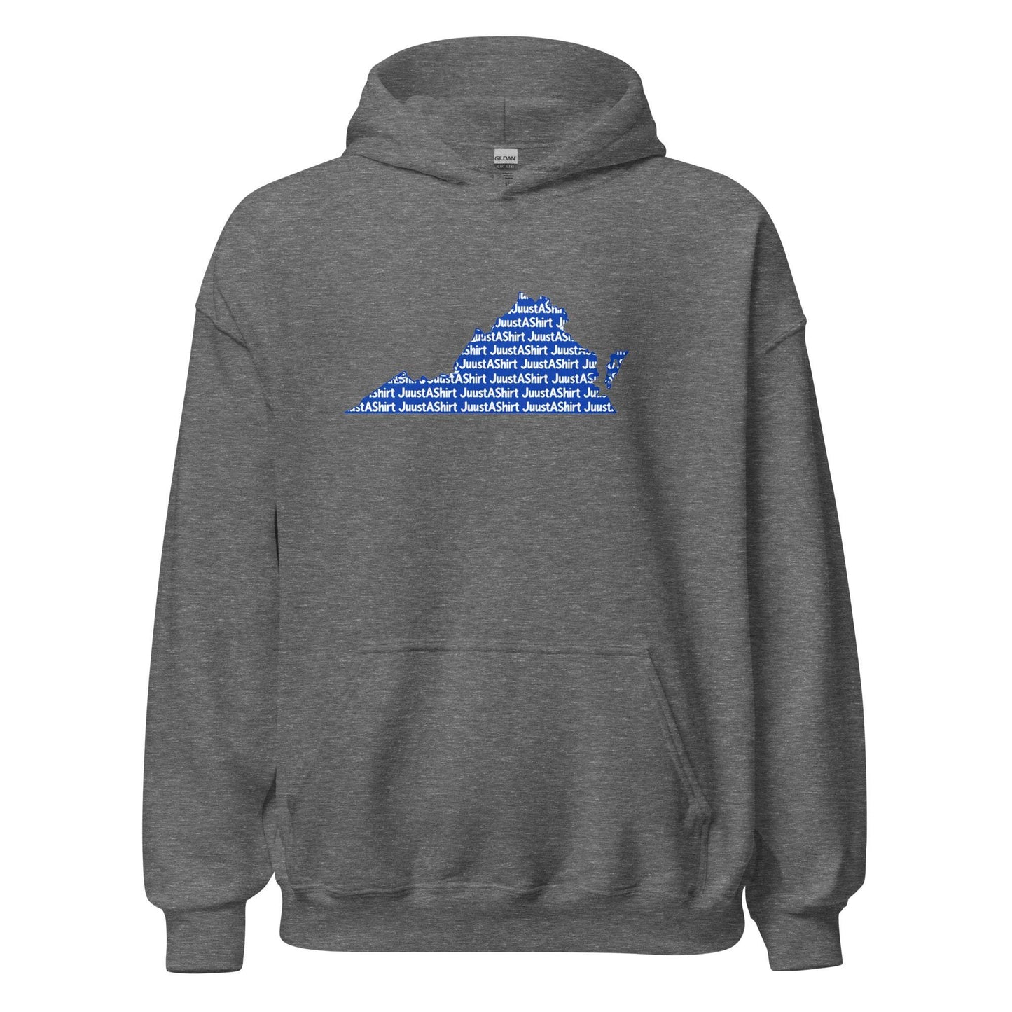 Gray Hampton Virginia unisex hoodie with blue state outline graphic and HBCU pride design