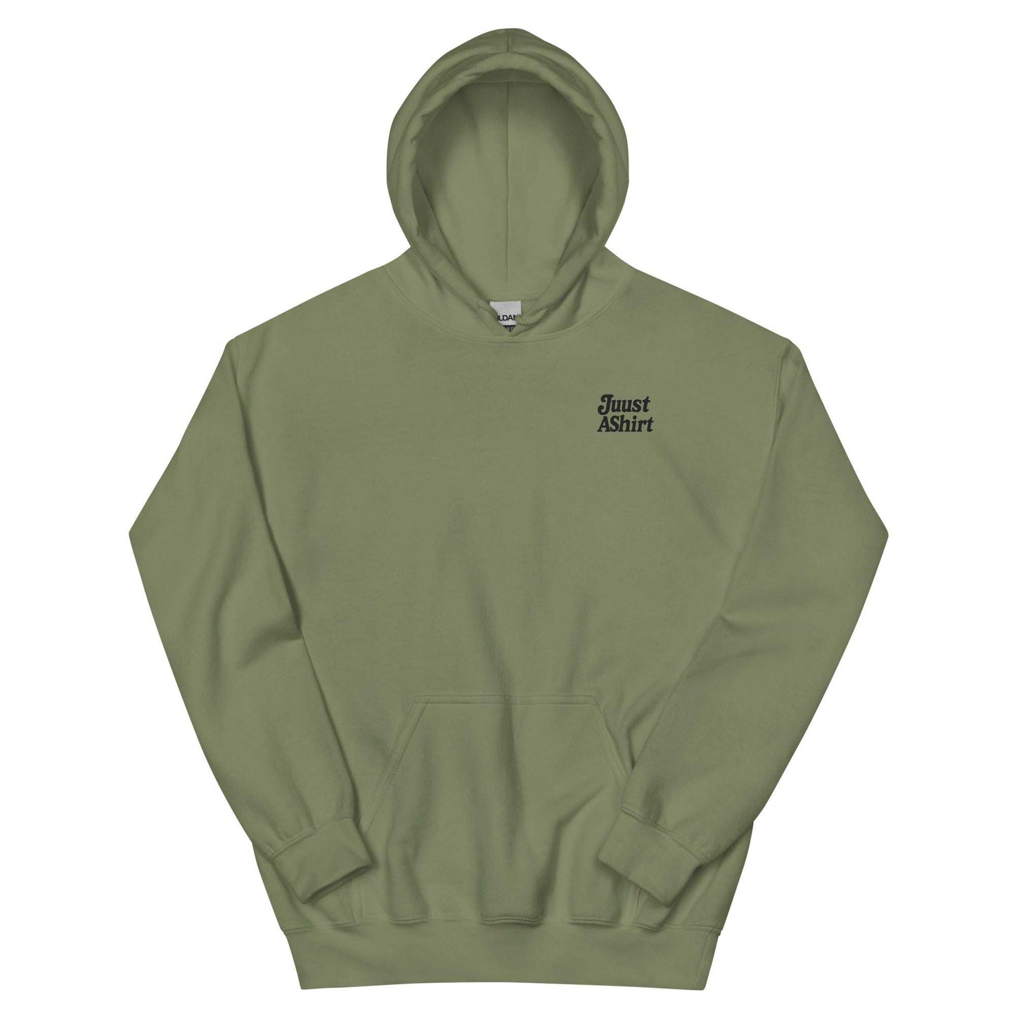Believe in Aliens unisex hoodie in olive green with front pocket and hood