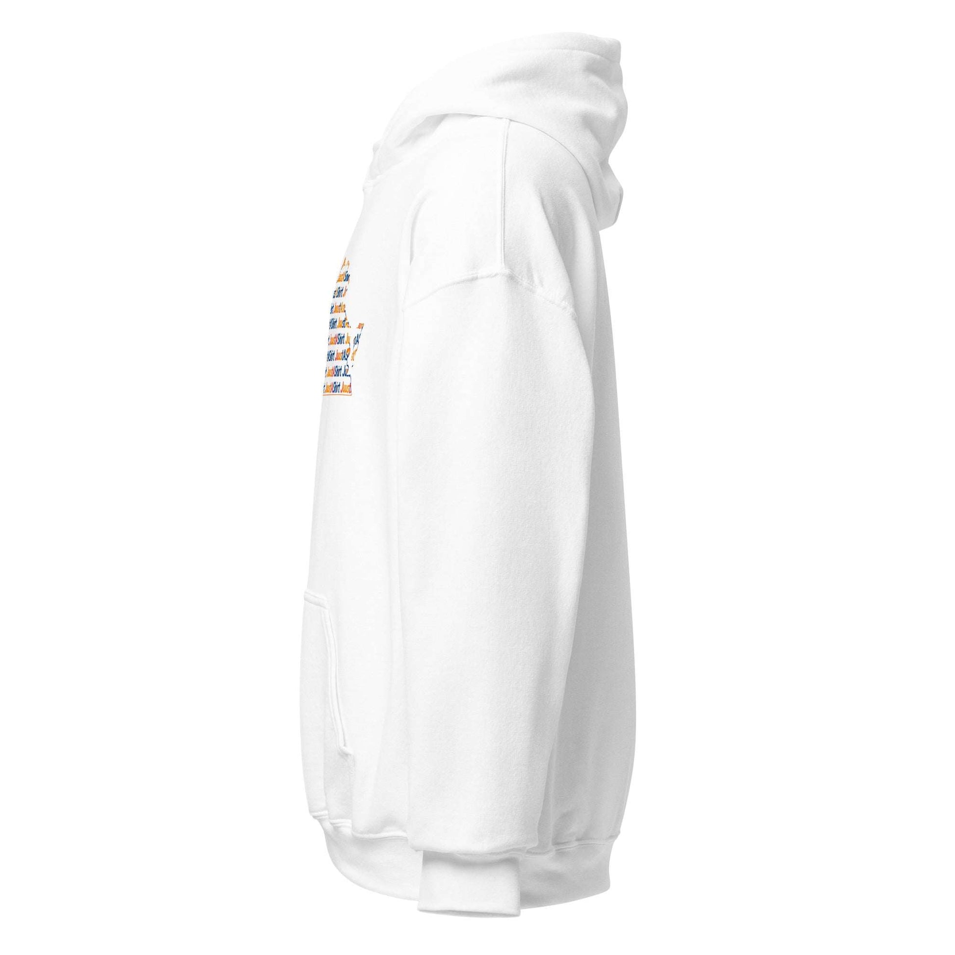 Side view of white Virginia State unisex hoodie with double-lined hood and front pouch pocket