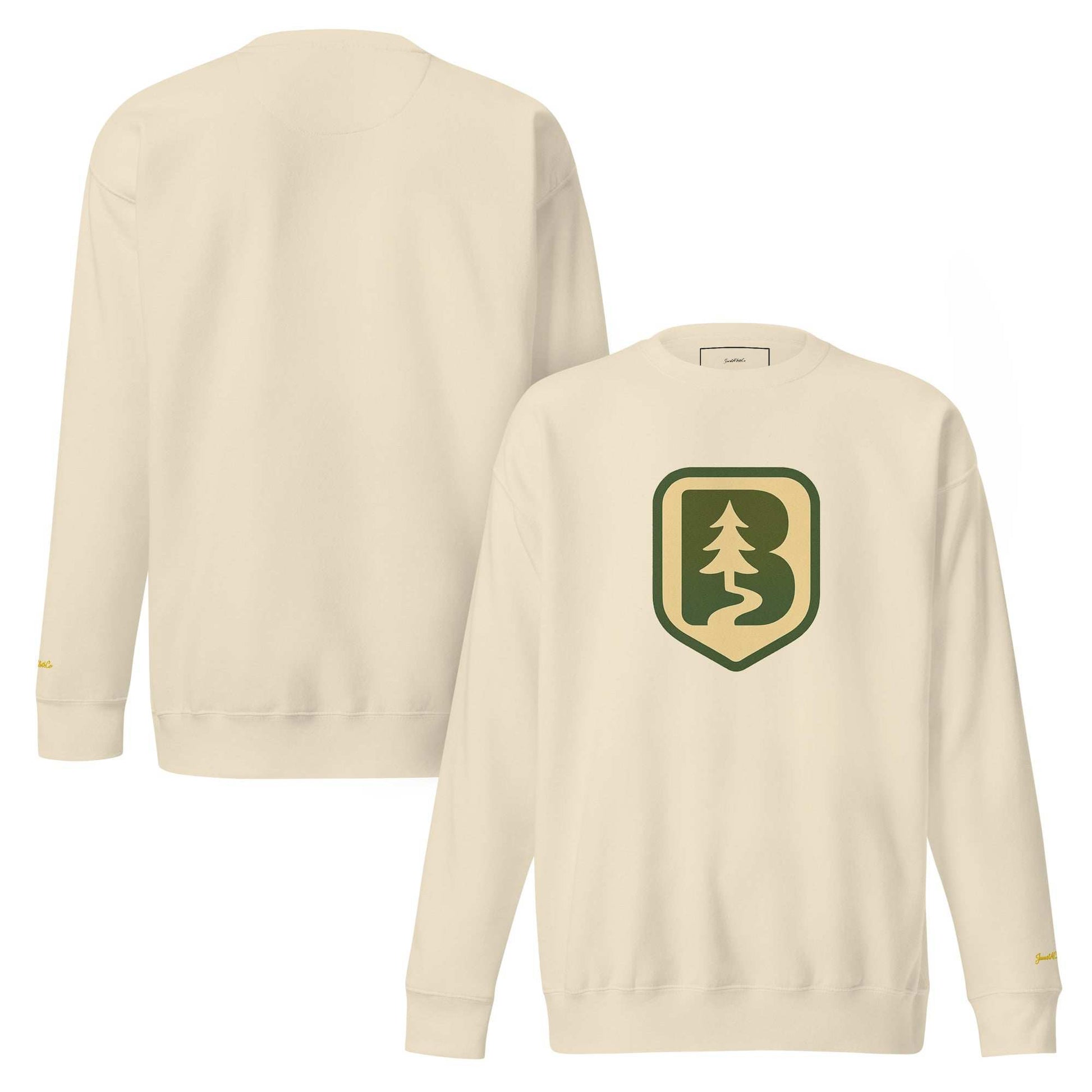 Cream 70s Boise unisex sweatshirt with ribbed crew neck and tree emblem on front, soft fleece interior.