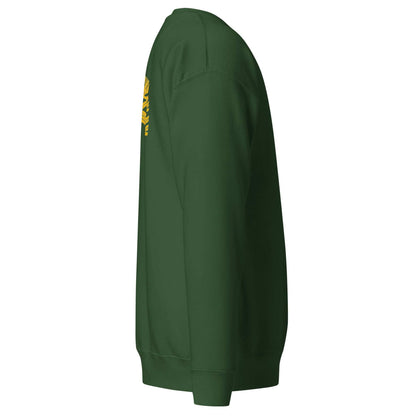 Oakland Tree Unisex green premium sweatshirt side view with ribbed cuffs and hem