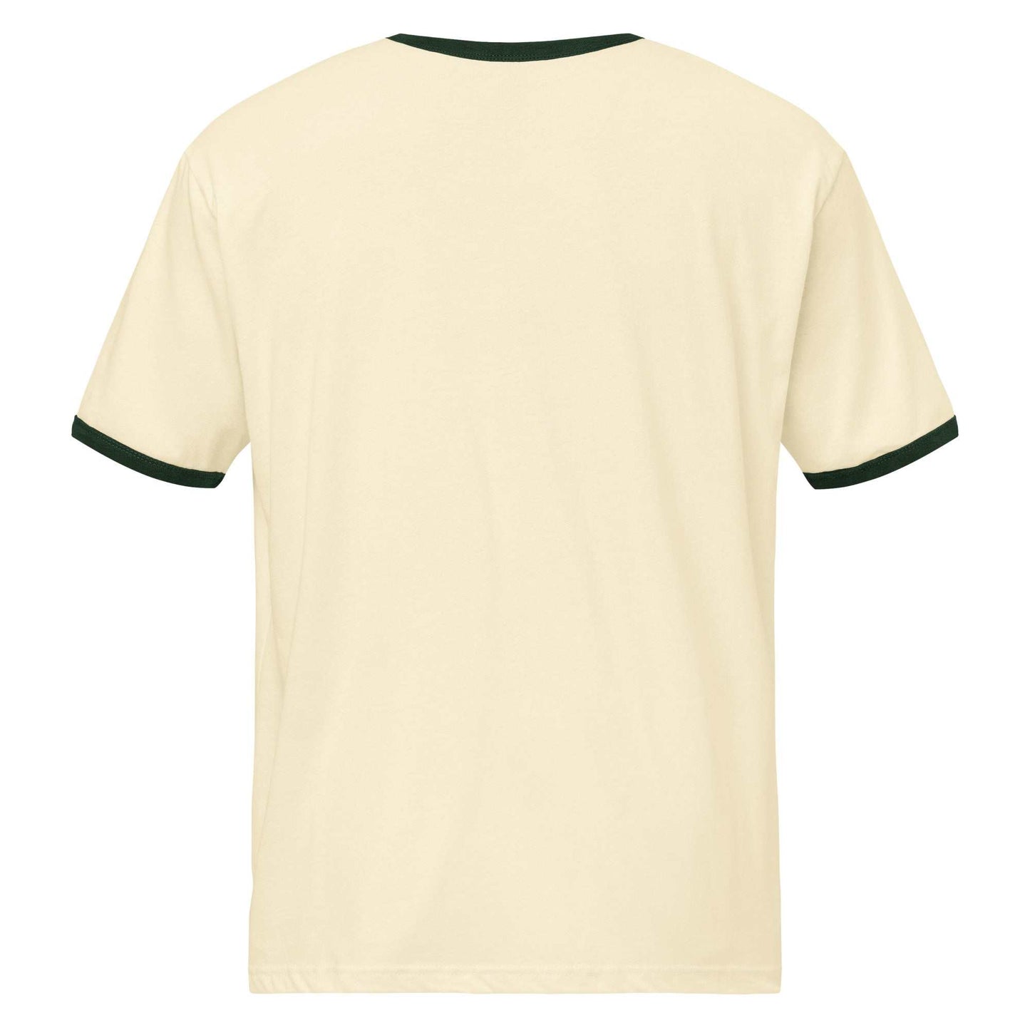 Idaho Unisex ringer t-shirt in cream with dark contrast trims, lightweight cotton, relaxed fit, crew neck, short sleeves.